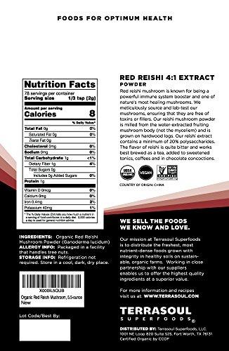 Terrasoul Superfoods Red Reishi Mushroom Powder 4:1 Extract (Organic), 8-ounce
