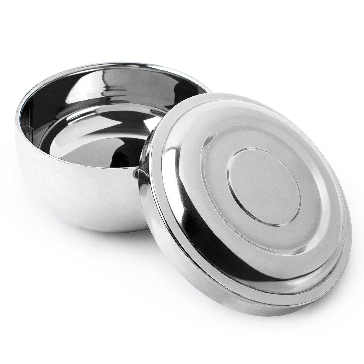 QSHAVE QShave Stainless Steel Shaving Bowl with Lid 4 Inch Diameter Large Deep Size Chrome Plated Shinning Finish