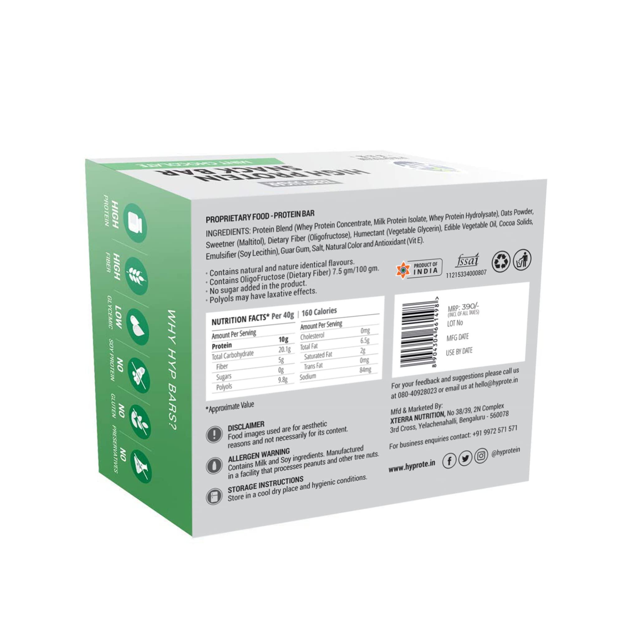 HYP HYP- Lean Sugar-Free Protein Bar Mint Chocolate (6x40g) | 10g Protein per Bar | High Fiber | Low Net Carb | Contains Whey Protein | Protein Snacks with No Soy Protein | Gluten Free Protein Bars