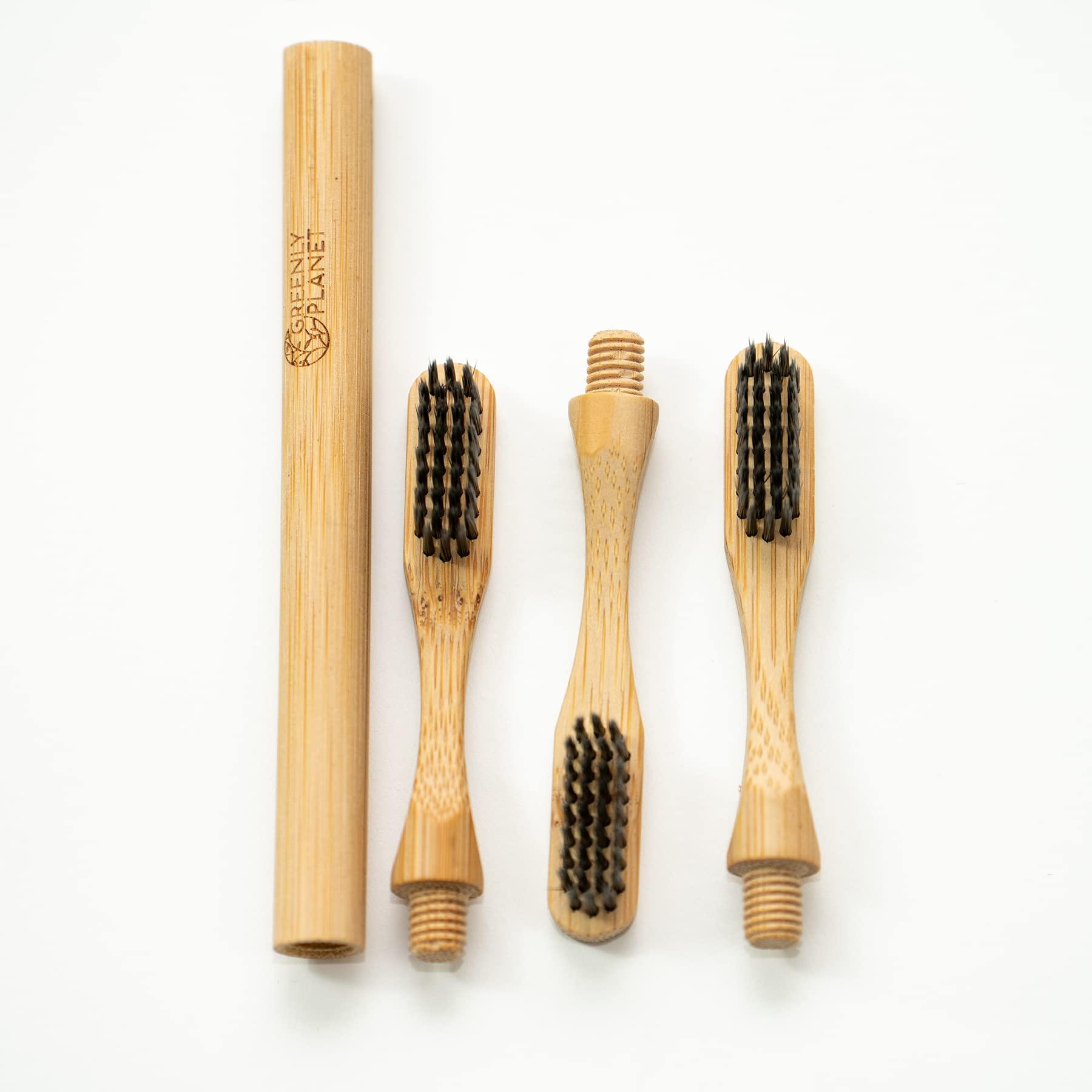 greenlyplanet greenlyplanet Bamboo Toothbrush Handle with 3 Replaceable Heads - BPA Free & Cruelty-Free Soft Bristles - Eco-Friendly Removable Toothbrush Set - Biodegradable & Compostable Wooden Toothbrushes