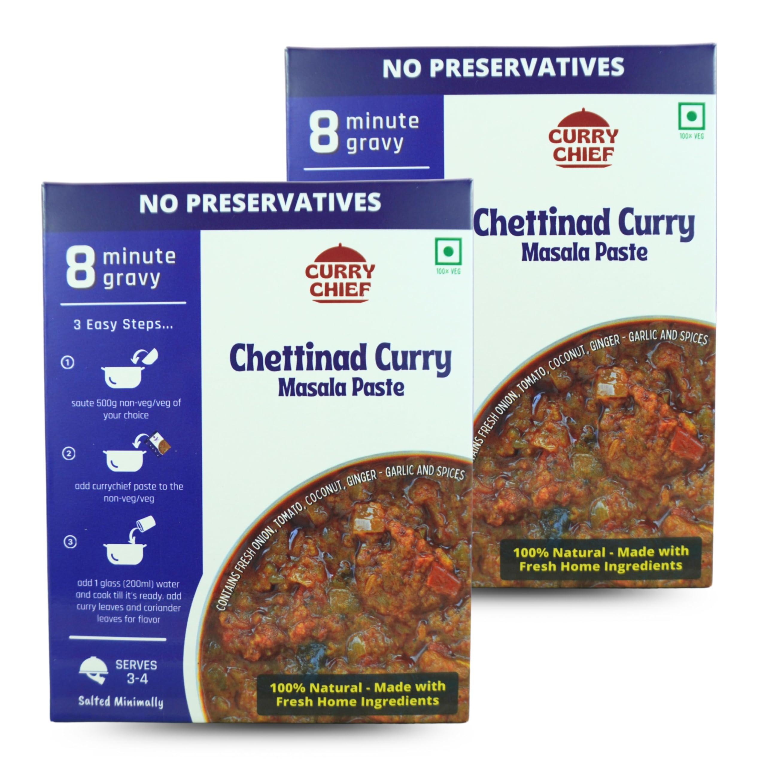 currychief CurryChief Chettinad Curry Paste | Pack of 2 | Just add Chicken and Water | 100% Veg | Chicken Masala | Cook in 10 Minutes | For 500g Chicken |100% Natural | Zero Preservatives | Net Weight 275g | Serves 3-4