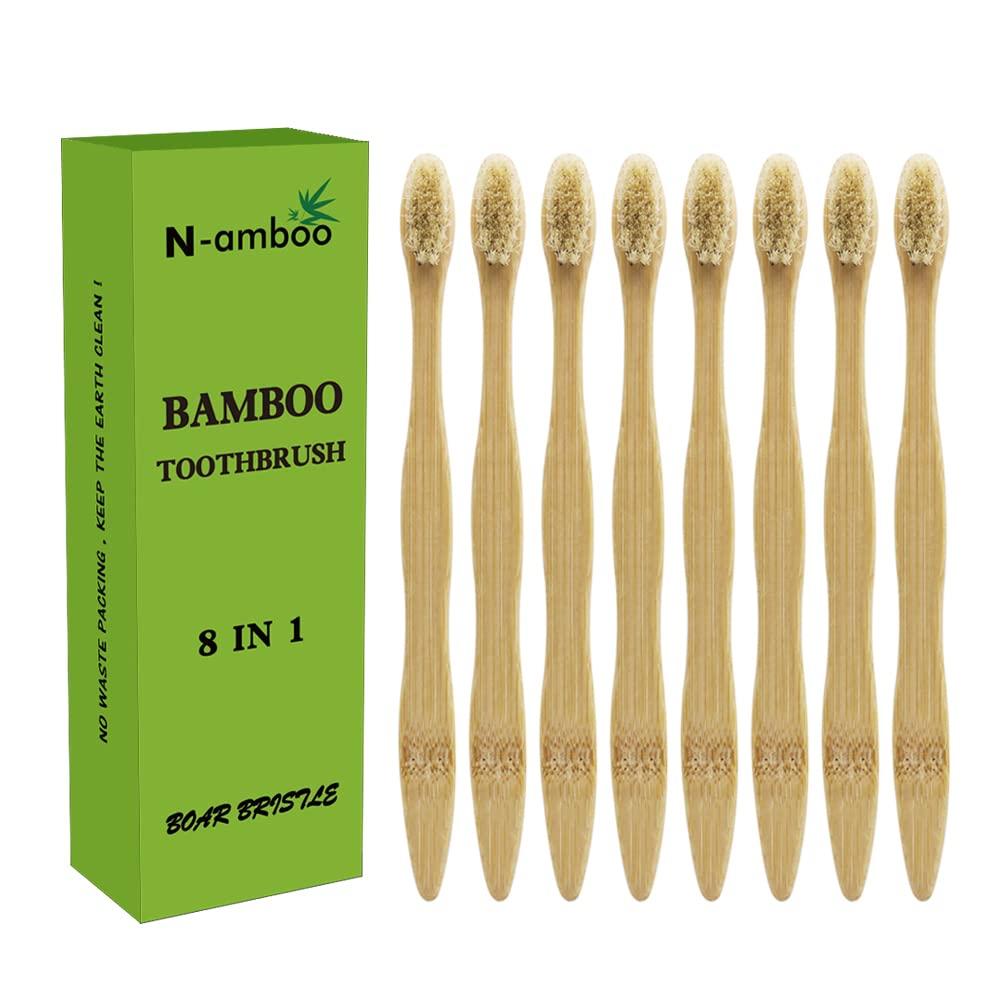 N-amboo N-amboo Bamboo Toothbrush Boar Bristles 100% Biodegradable and Natural 8 Pieces of One Pack
