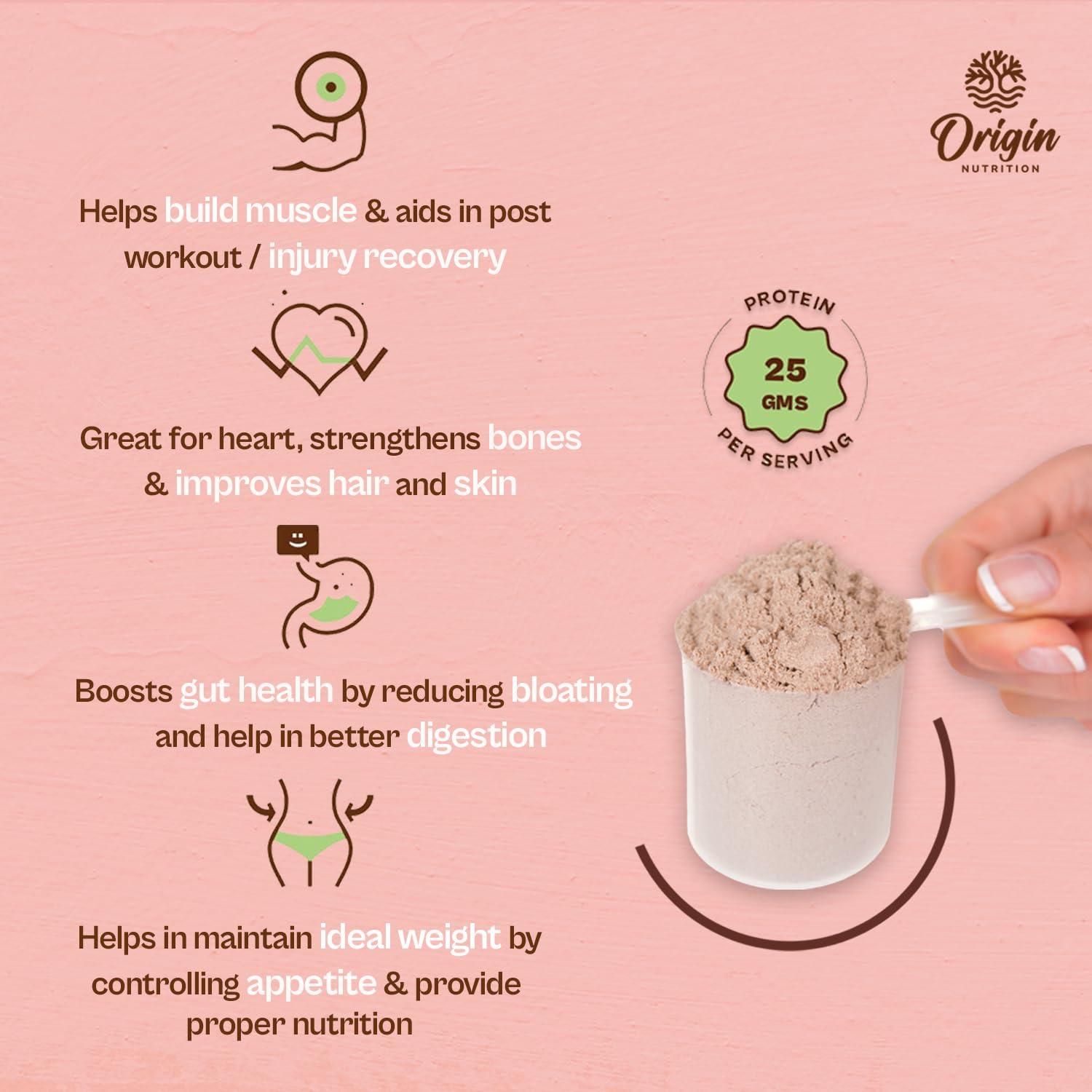 ORIGIN NUTRITION Origin Nutrition 100% Plant Protein Powder, Strawberry Flavour with 25g Plant Based Protein, Gluten Free, Dairy Free, No Added Sugar, Soy Free, Non - GMO, 7 Servings, 286g