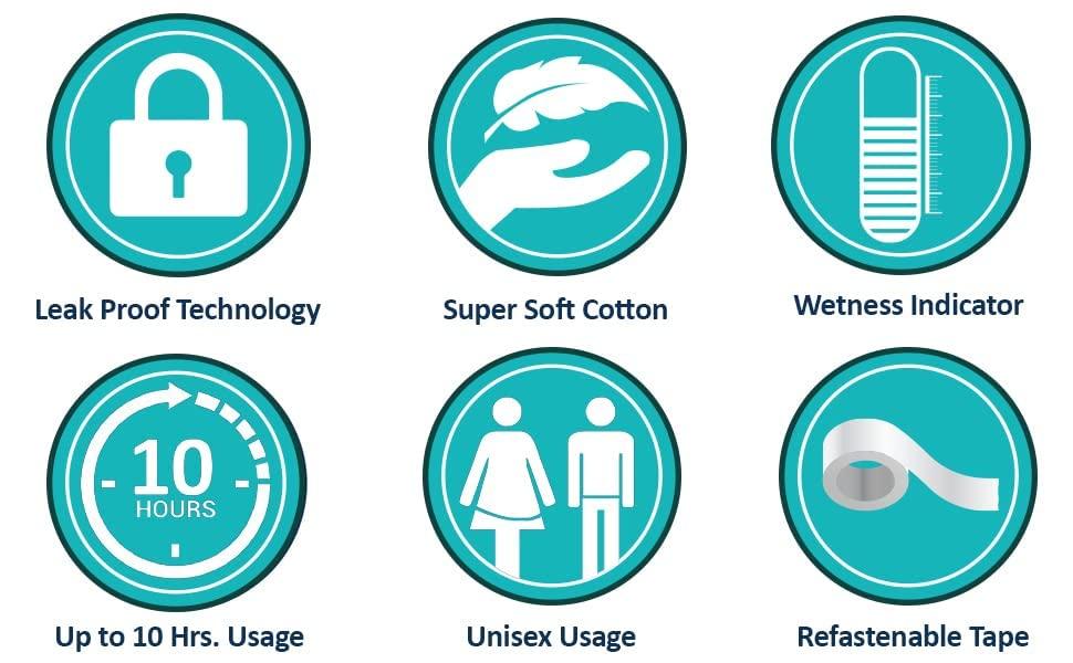 Kare Classic Adult Diapers, Large, Waist Size 101-139 Cm (40"-55"), Tape Style, Unisex, High Absorbency, Leak Proof, Wetness Indicator, 10 Count (3)