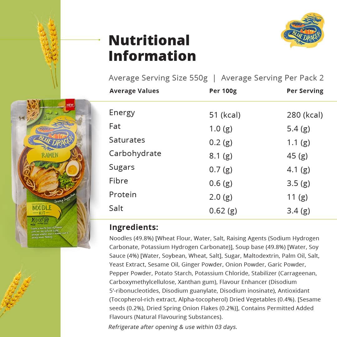 Blue Dragon Blue Dragon Ramen Noodles Kit | Vegan | No Preservative & Artificial Colors | Soya, Wheat, Peanuts & Nuts | Ramen Noodle - 201g