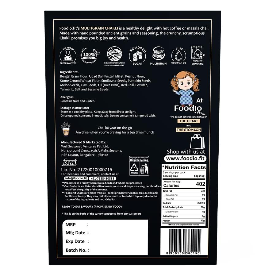 Foodio.fit Foodio.fit Multigrain Chakli Delicious Namkeen & Snacks | Gluten Free | Vegan | No Artificial Preservatives |Ready to Eat Snacks Murukku