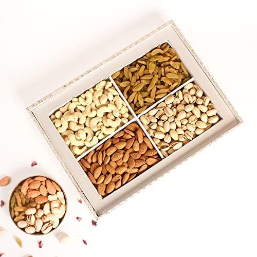 Dessert Drama Dessert Drama Permium Dry Fruits Gift Box with Almonds, Cashews, Raisins, Pistachio (150g Each) Rakhi For Rakhshabandhan Gifts Pack