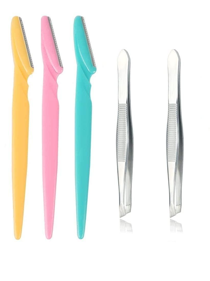 Generic 3Pcs Eyebrow Razors -Eyebrow Razor and Face Razor for Women,Multipurpose Exfoliating Tool, Face Razor and Eyebrow Shaper for Women or Man With 2Pcs Tweezer