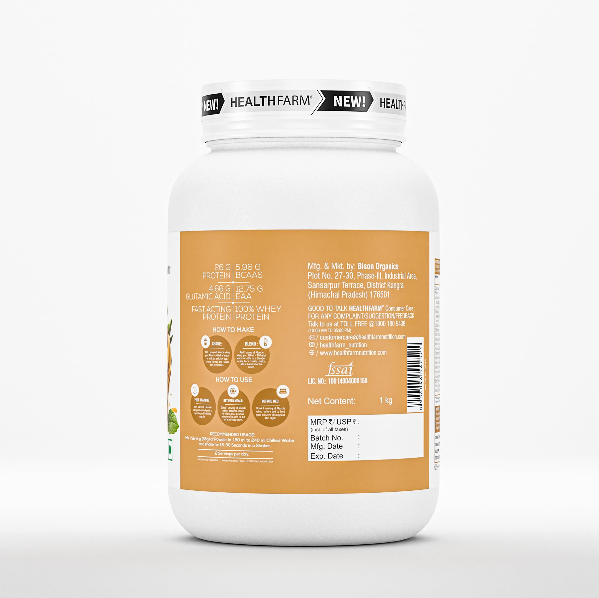HEALTHFARM HEALTHFARM Muscle Whey Protein, Lab Tested For Purity| Zero Banned Substance (Strawberry Caramel, 1Kg)