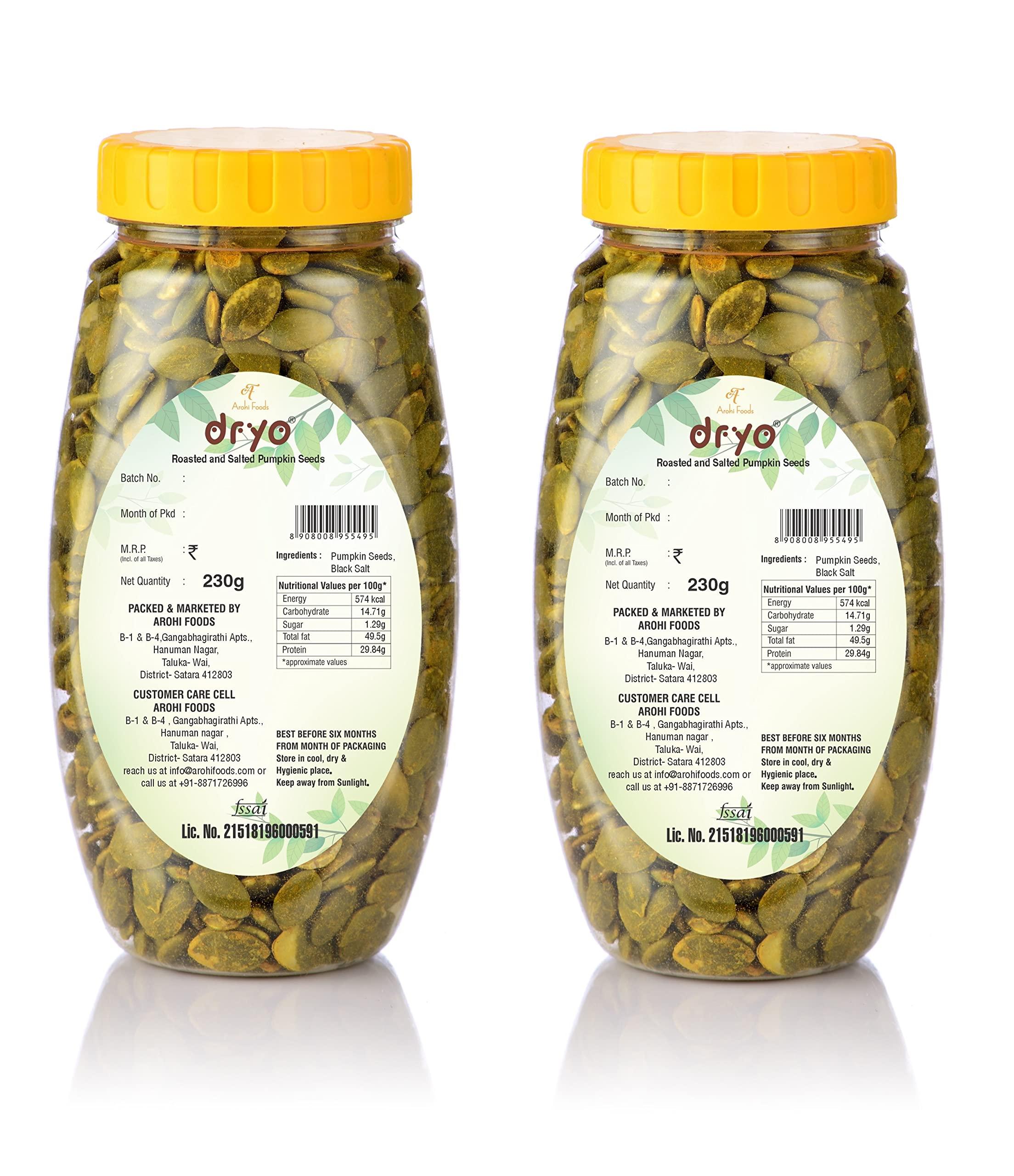 dryo Dryo Premium Salted Raw Pumpkin Seeds ,Immunity Booster Raw Pumpkin Seeds for Eating - 230gm (Pack Of 2)