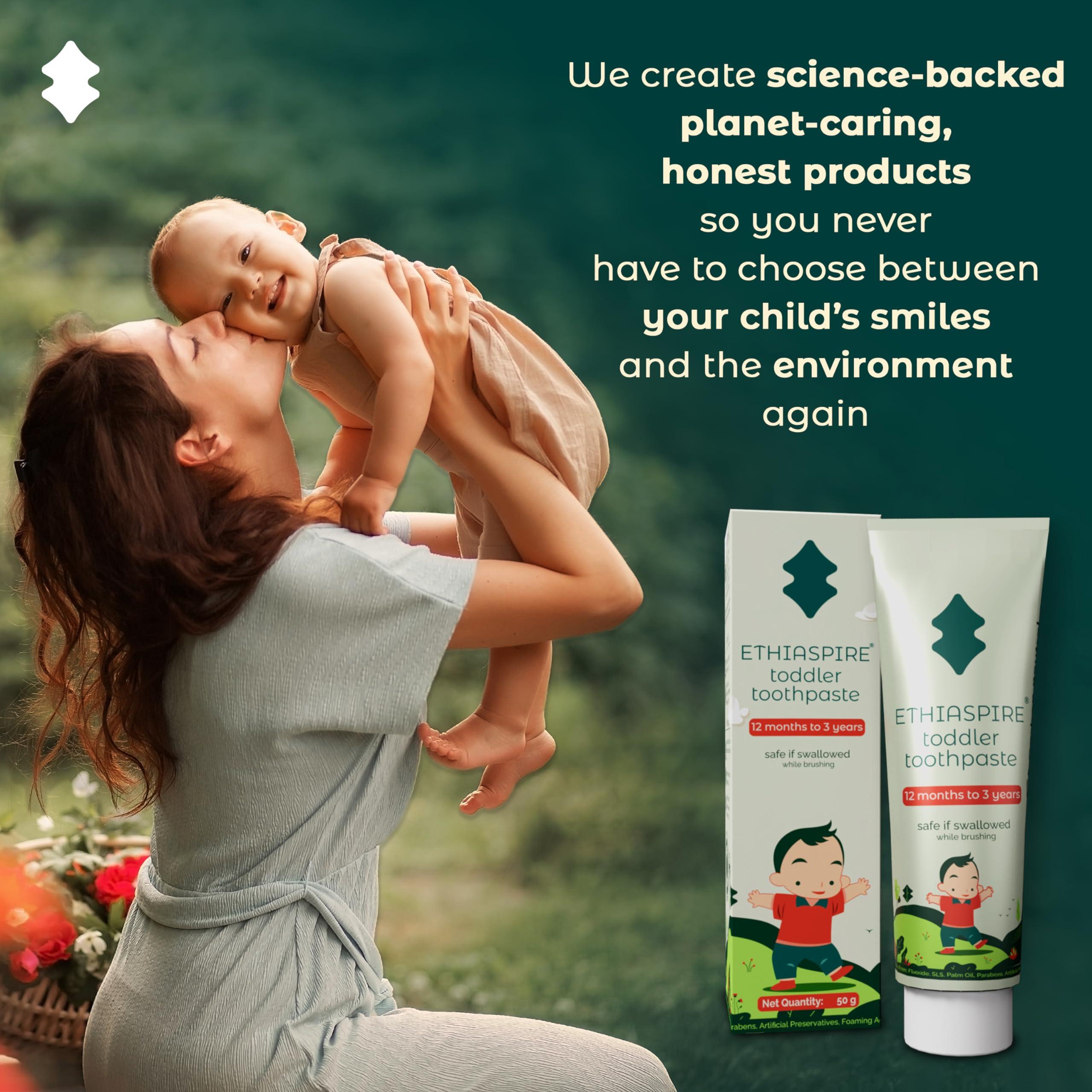 Ethiaspire Ethiaspire Toddler Oral Health Toothpaste|Safe If Swallowed|Eco-Friendly Kids Toothpaste With Carbon Offset|No Added Flavor Or Color|Vegan Toothpaste For 1 To 3-Year-Olds|Pack Of 1 (50G)