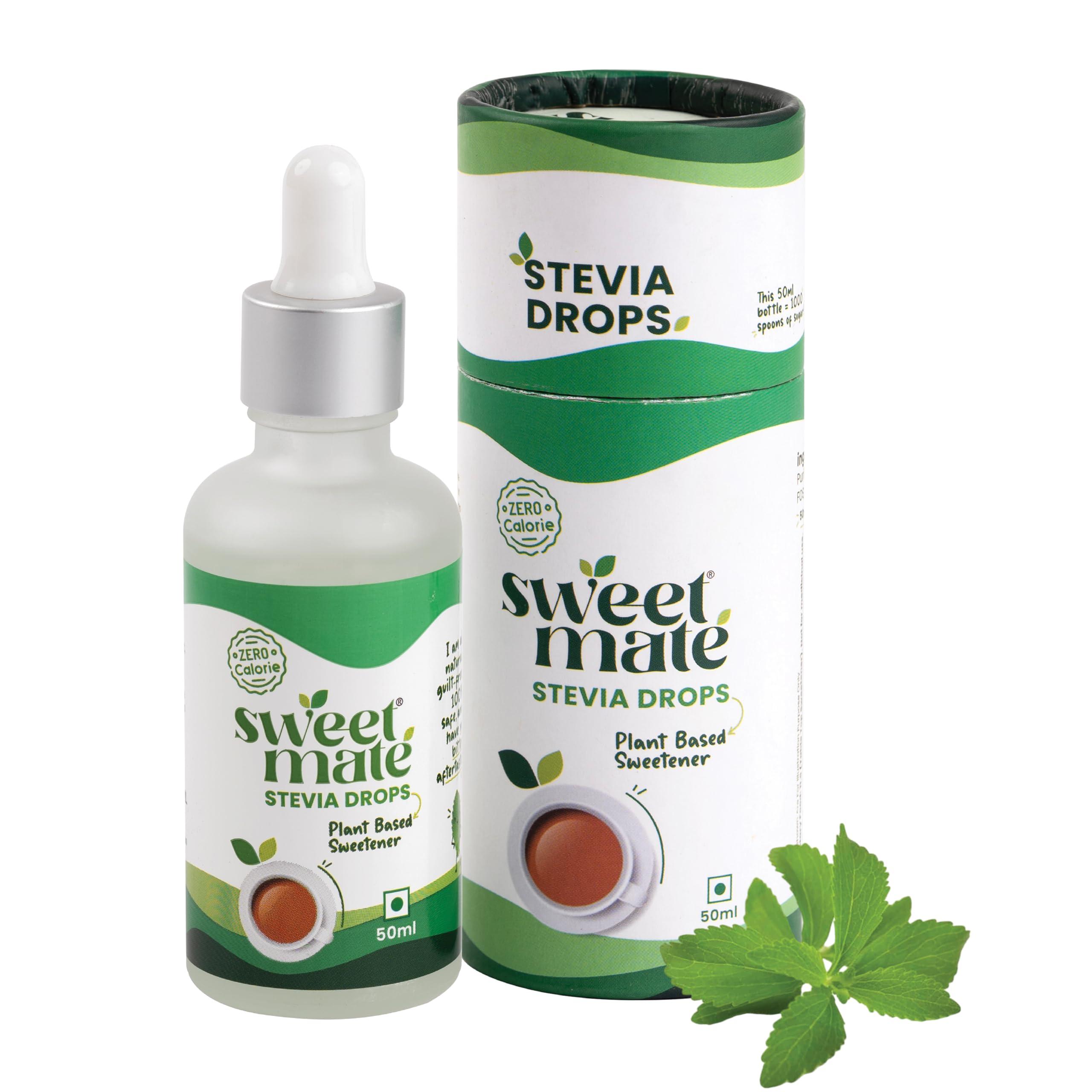 Sweetmate Sweetmate Stevia Drops (50ml, 1000 Drops) - Stevia Leaf Extract Natural and Sugar Free - Zero Calorie, Non GMO, for Weight Watchers and Keto Diet, Liquid Sweetener