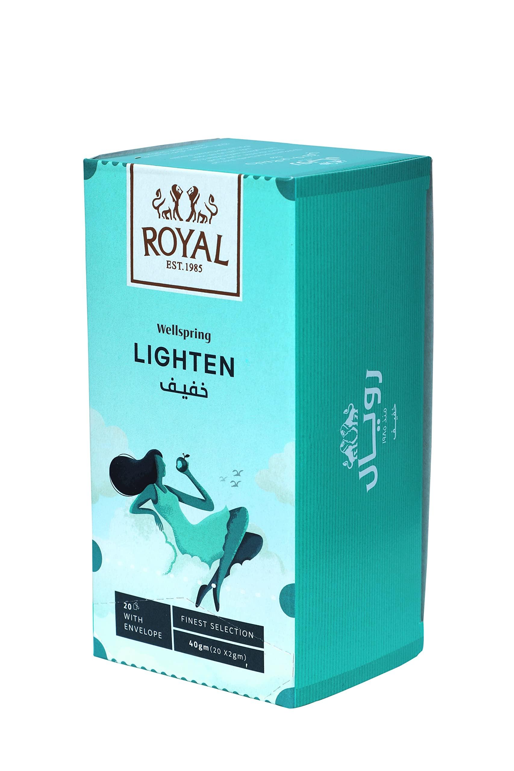 REGIME TEA Royal Regime Tea Wellspring Lighten, Pure & Natural, Herbal Peppermint Green Tea Bags, 40 Grams, Pack of 20 Tea Bags (Product of Egypt)