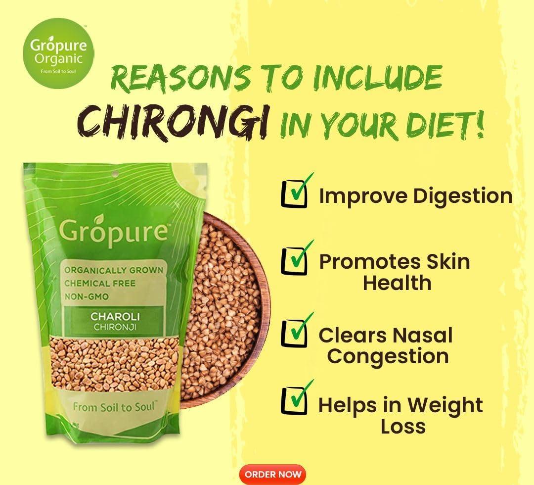 Gropure Organic: From Soil to Soul Gropure Organic: From Soil to Soul Gropure Organic Chironji Seeds (Almondette/Charoli Seeds), 100g
