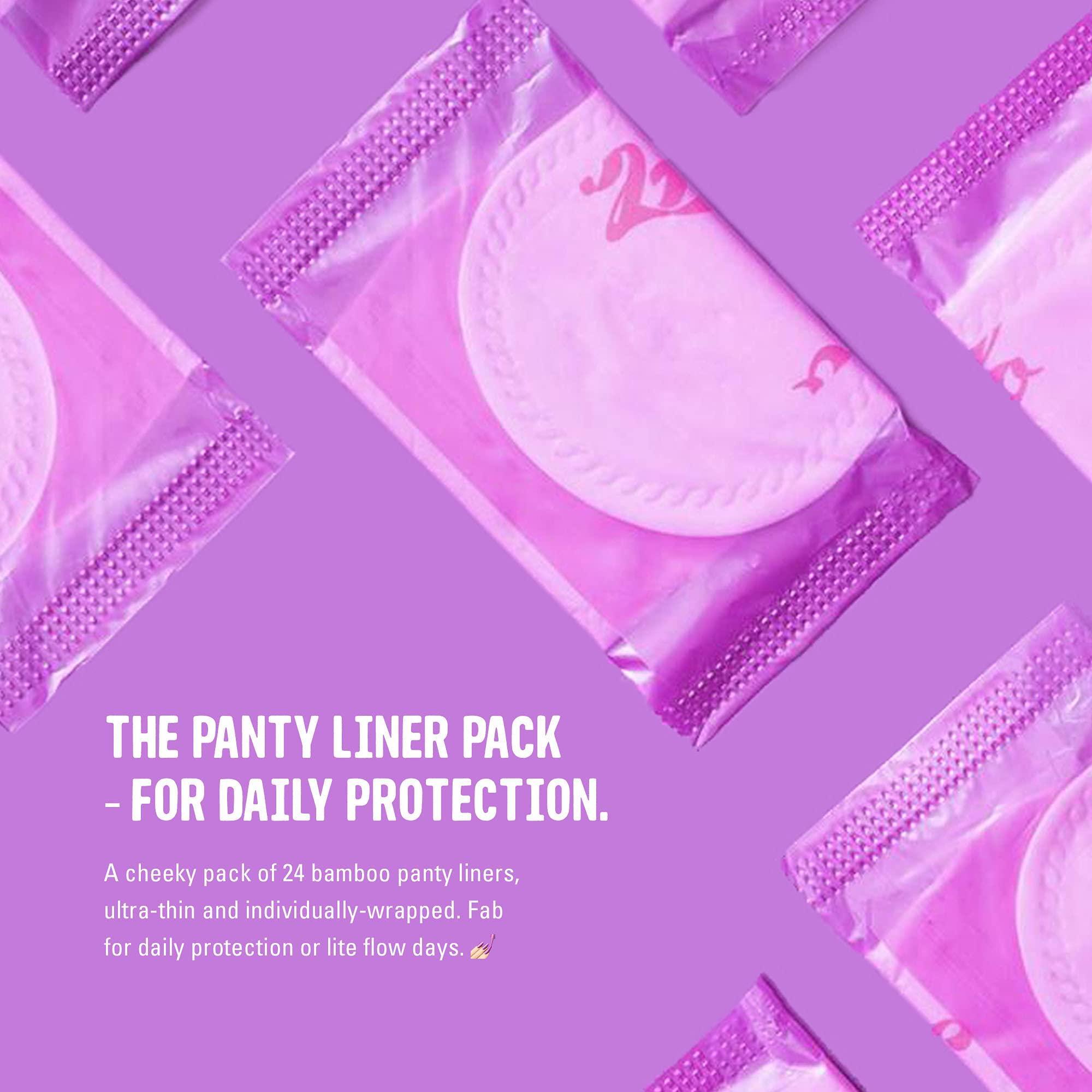 FLO FLO - Organic Bamboo Daily Panty Liners, Plant-Based Cotton, Biodegradable & Plastic Free, Leak-Busting Protection, Individually Wrapped, 24 Count