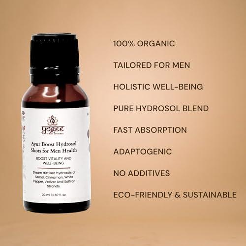 YOGEE YOGEE Organic Hydrosol Oral Shots Elixir for Men | Cinnamon, Vetiver, White pepper, Saffron |Sugar-Free Natural Health Supplement 20ml