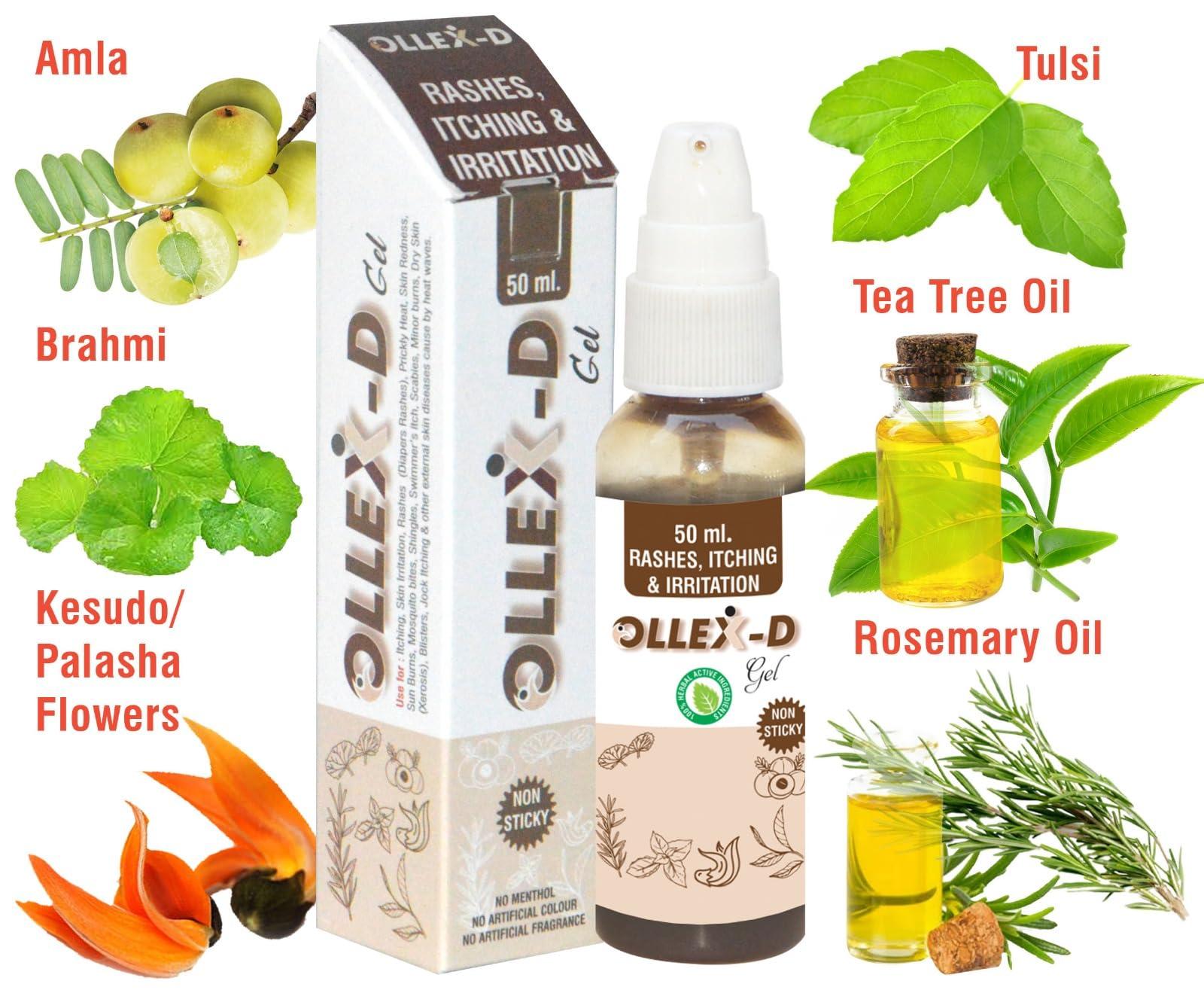 OLLEX-D OLLEX-D Skin Rash Relief Gel - Fast-Acting Soothing Formula for Itching and Redness - Natural Ingredients - Dermatologist Approved - 50ml Pack (5)