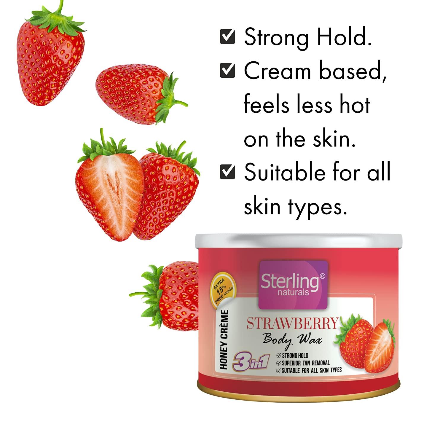 Sterling Naturals Sterling Naturals Hair Removal Cream for Men and Women, Fast & Painless, Suitable For All Skin Types, Cream Based Wax Formula, Pack of 4, Aloe Vera+ Lavender+ Fruity+ Strawberry