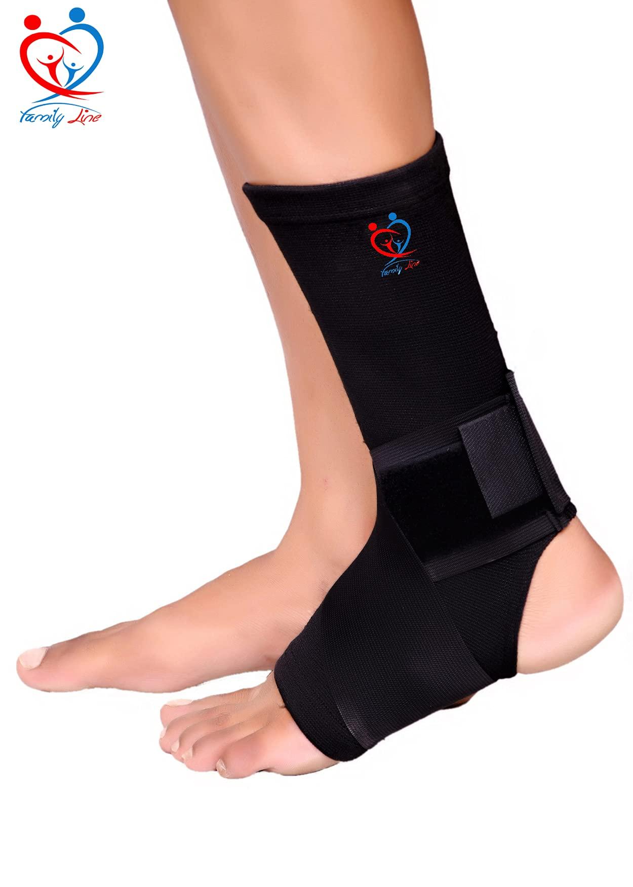 FAMILY LINE Family Line Anklet Ankle Binder Brace Foot Support- ankle wrap- for sprained ankle, ankle pain, running, gym, other sports. (BLACK, LARGE(10\"-12\") INCHES)