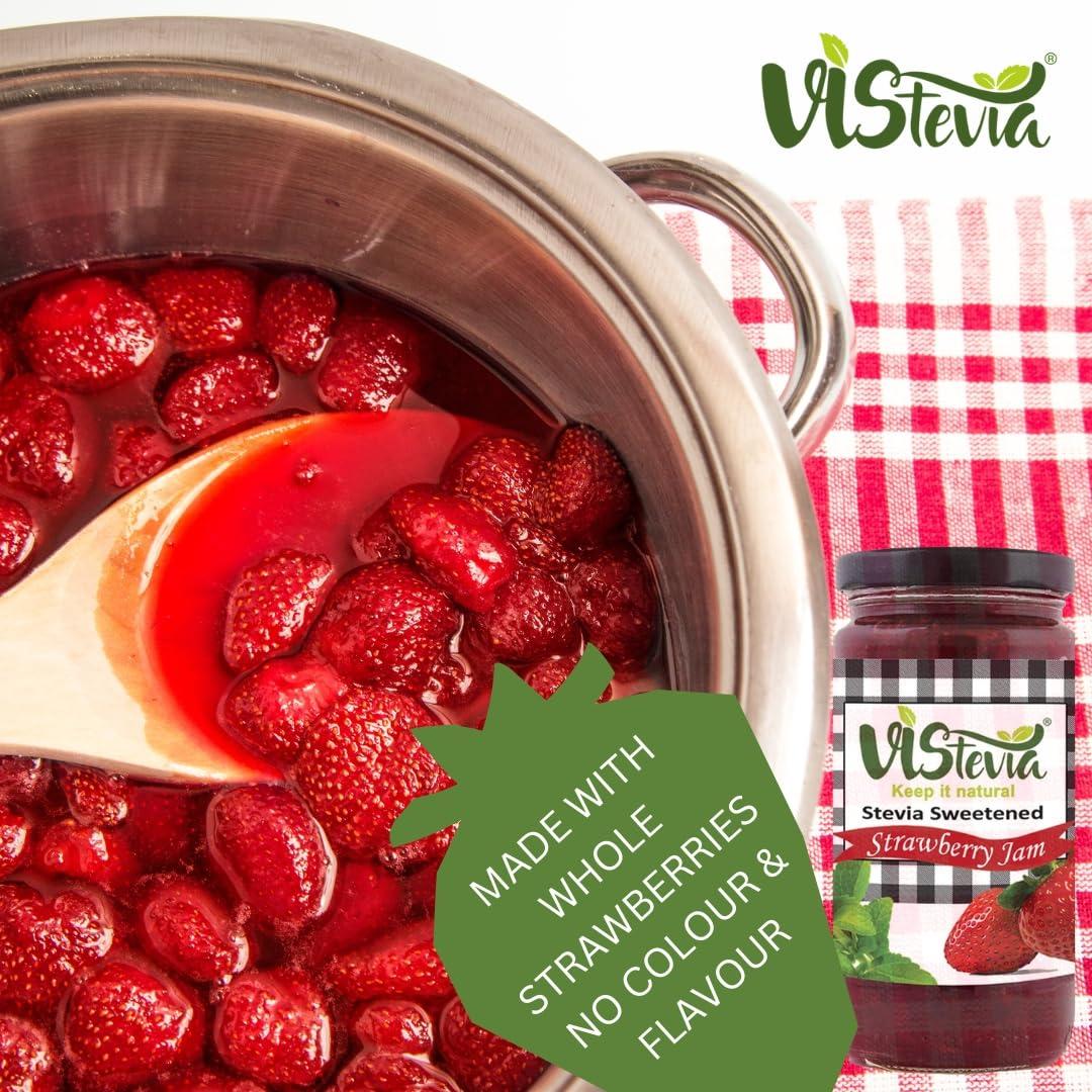 VISTEVIA Vistevia Sugar Free Mixed Fruit Jam & Strawberry Jam, Diabetic and Keto Friendly - Sweetened Naturally with Stevia, More Than 60% Fruit Content - Tastes Delicious - Pack of 2 (400 * 2 GM)