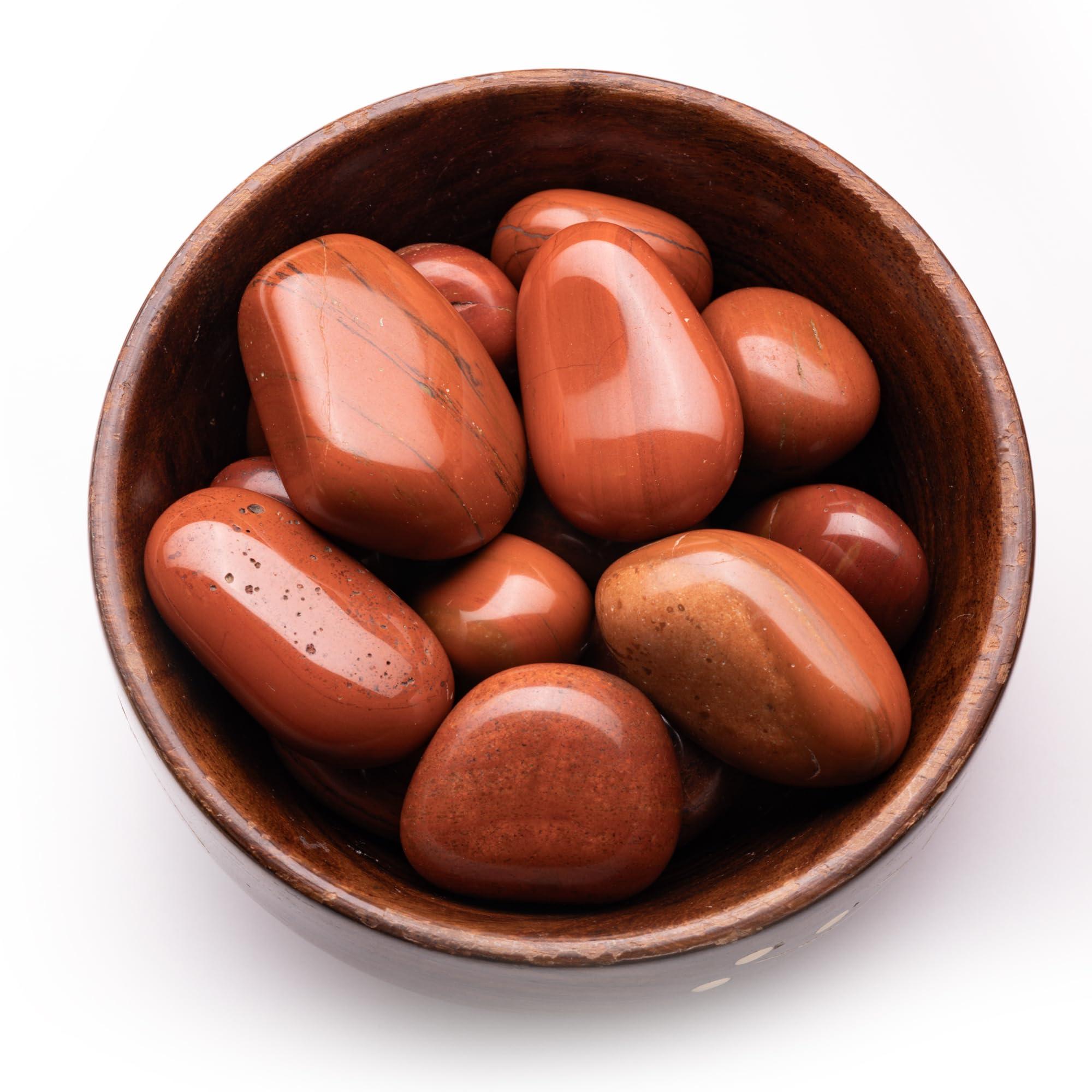 Plus Value Plus Value Red Jasper Tumbled Stone Pebbles Vastu Feng Shui Chakra Reiki Healing Crystals (300-grams, Wooden Bowl)