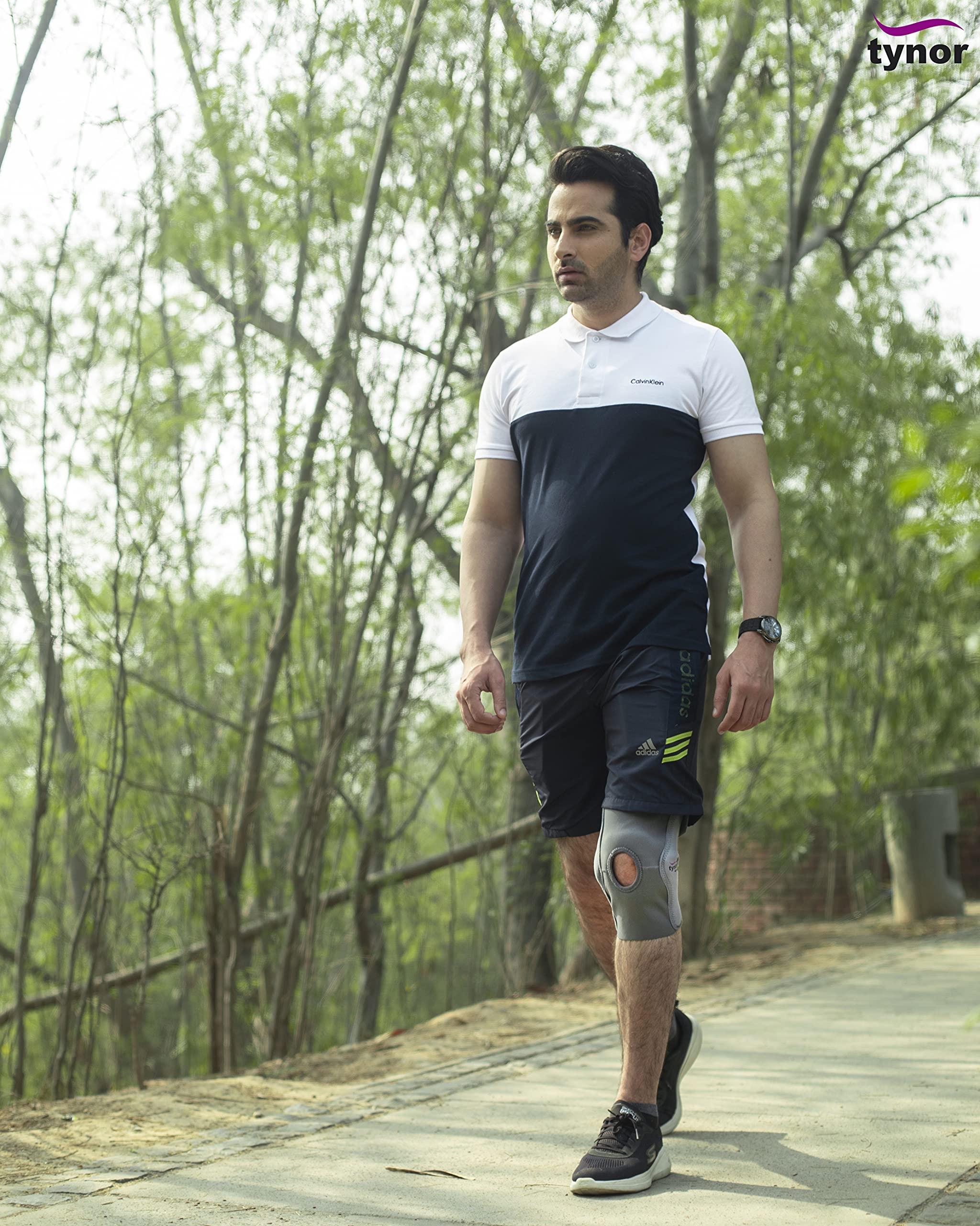 TYNOR Tynor Elastic Knee Support | Compression Sleeve for Knee Pain Relief, Joint Support for Men & Women, Lightweight & Breathable Brace for Sports, Gym, Exercise & Daily Use | Pack of 1 (Grey, Large)