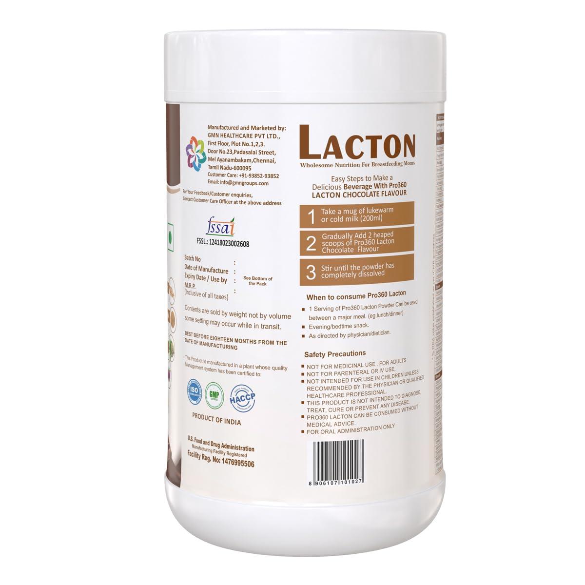 PRO360 Pro360 Lacton Protein Powder for Breastfeeding, Lactating Women - Lactation Support Supplement for Mother with Herbal Extracts - Helps to Increase Breast Milk Supply - Chocolate Flavor, 200g