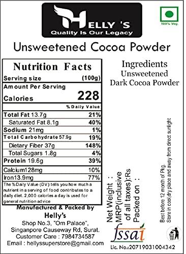 Helly's Helly's Raw Unsweetened Cocoa Powder for Cake Making | Zip Lock Pack | Zero Sugar, Vegan (400)