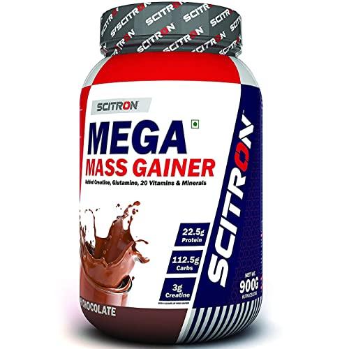 SCITRON Scitron Mega Mass Gainer (3g Creatine, 112.5g Carbs, 22.5g Protein in every 4 Scoops) - 2lbs (900g) (Rich Chocolate)