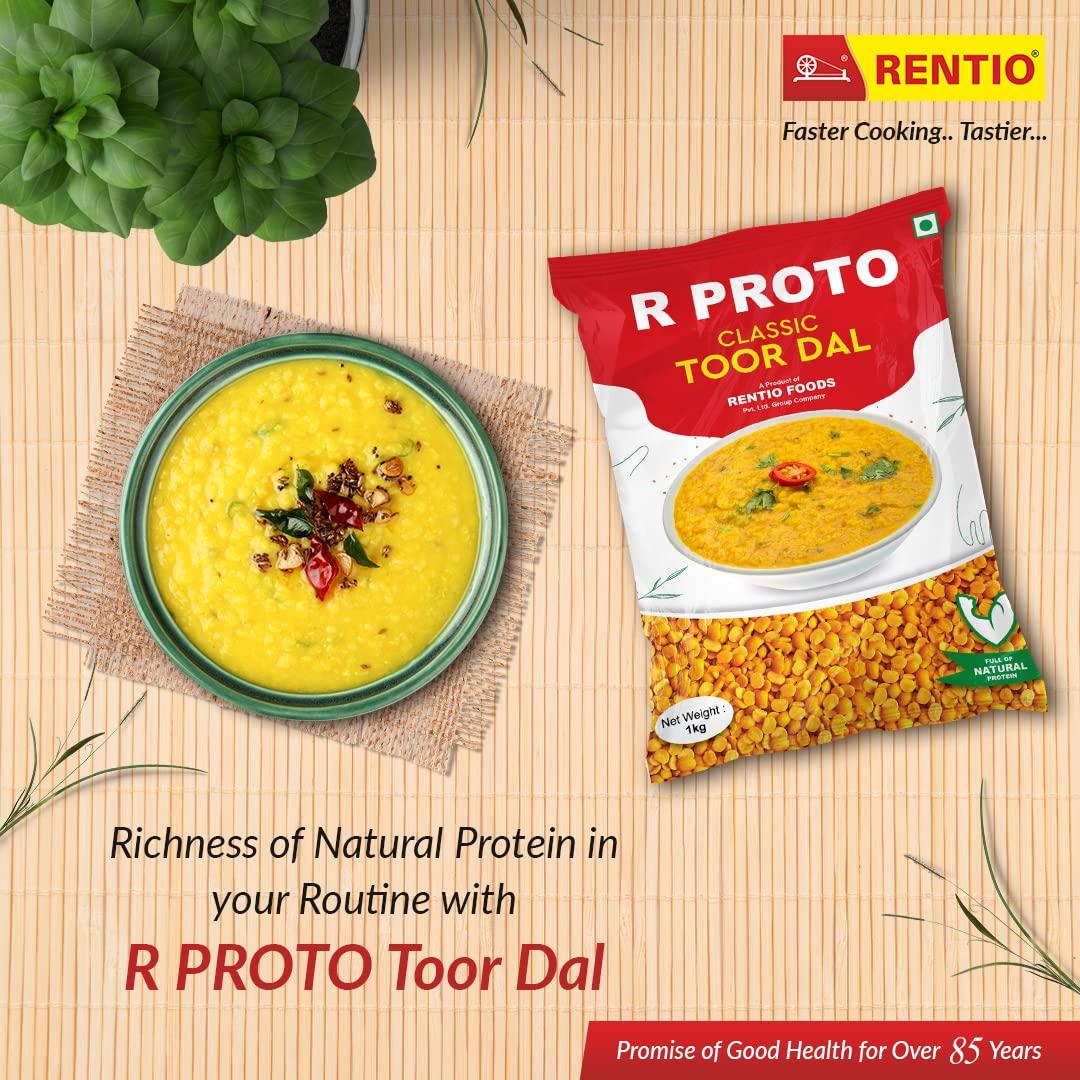 Rentio Foods R Proto Classic Arhar Dal 2kg (2 Packs of 1kg) | Unpolished Toor Dal | Tuver Dal/Tur Dal