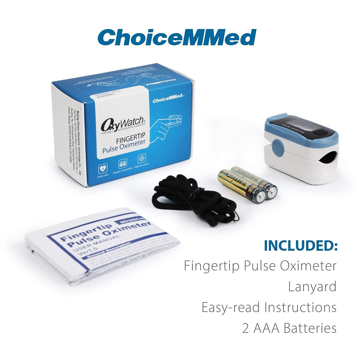 CHOICEMMED ChoiceMMed FingerTip Pulse Oximeter (MD300C29) | OxyWatch Portable | Non-Invasive Oximeter | Pulse Rate | Oxygen Saturation | High Accuracy - Pack of 1 (Blue)