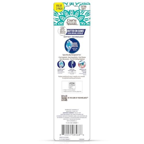 GuruNanda GuruNanda Butter on Gums Toothbrush with Extra Soft Bristles for Sensitive Gums, Soft Toothbrush for Kids & Adults, 2 ct