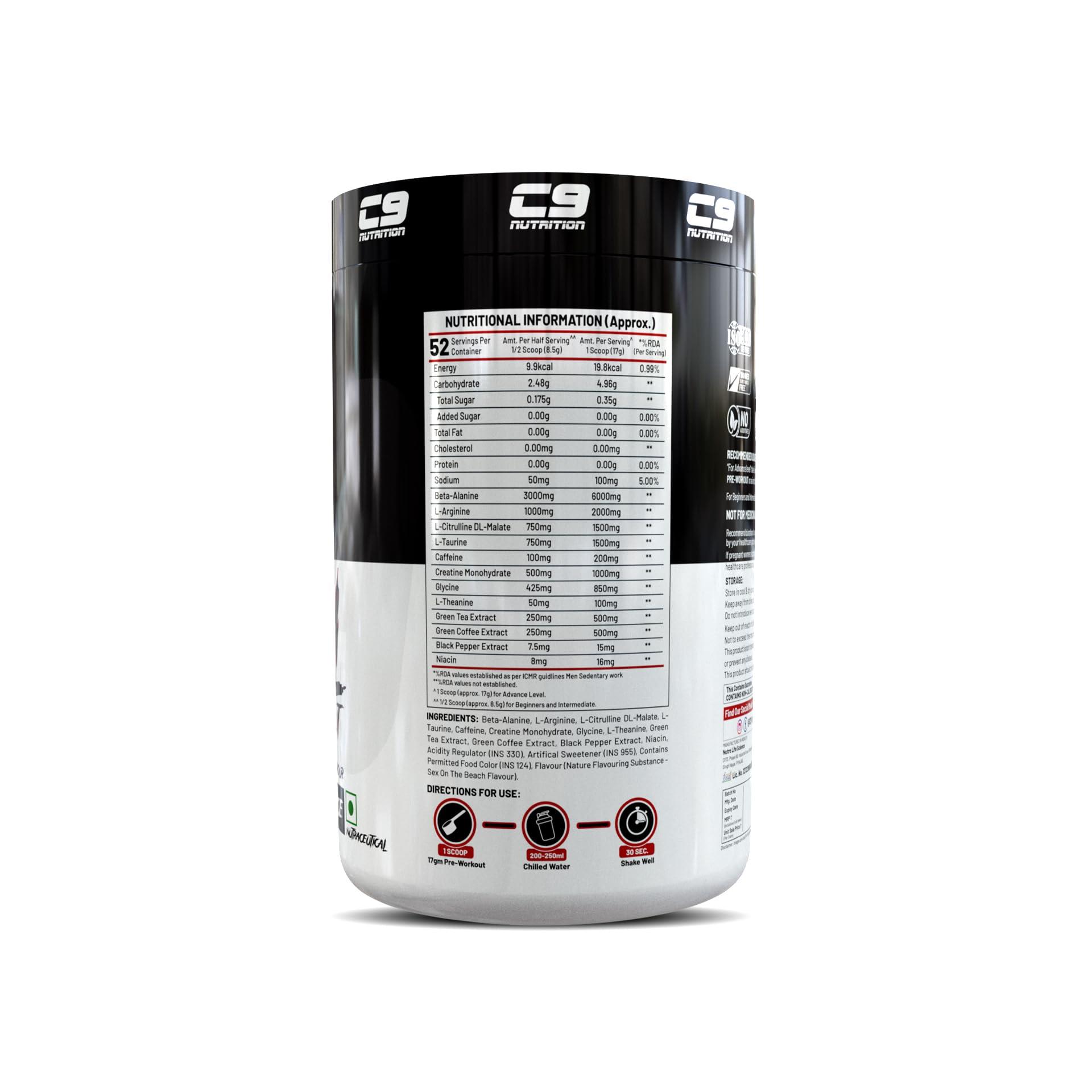 C9 NUTRITION C9 Nutrition Brutal Pre Workout Best|Caffeine 200mg|L Arginine 2000mg|L Citrulline 1500mg|L Taurine 1500mg|Energy Focus Endurance|Energy Drink Supplements for Men & Women (450gm, 52 Serving) (Mix Fruit Blast)