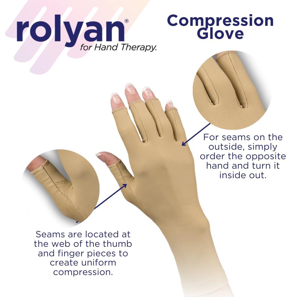 Rolyan Rolyan 92744201 Compression Glove, Right Handed Open Finger Glove, Size Large, Swelling and Edema Glove with Seams on Inside for Wearing Under Clothes