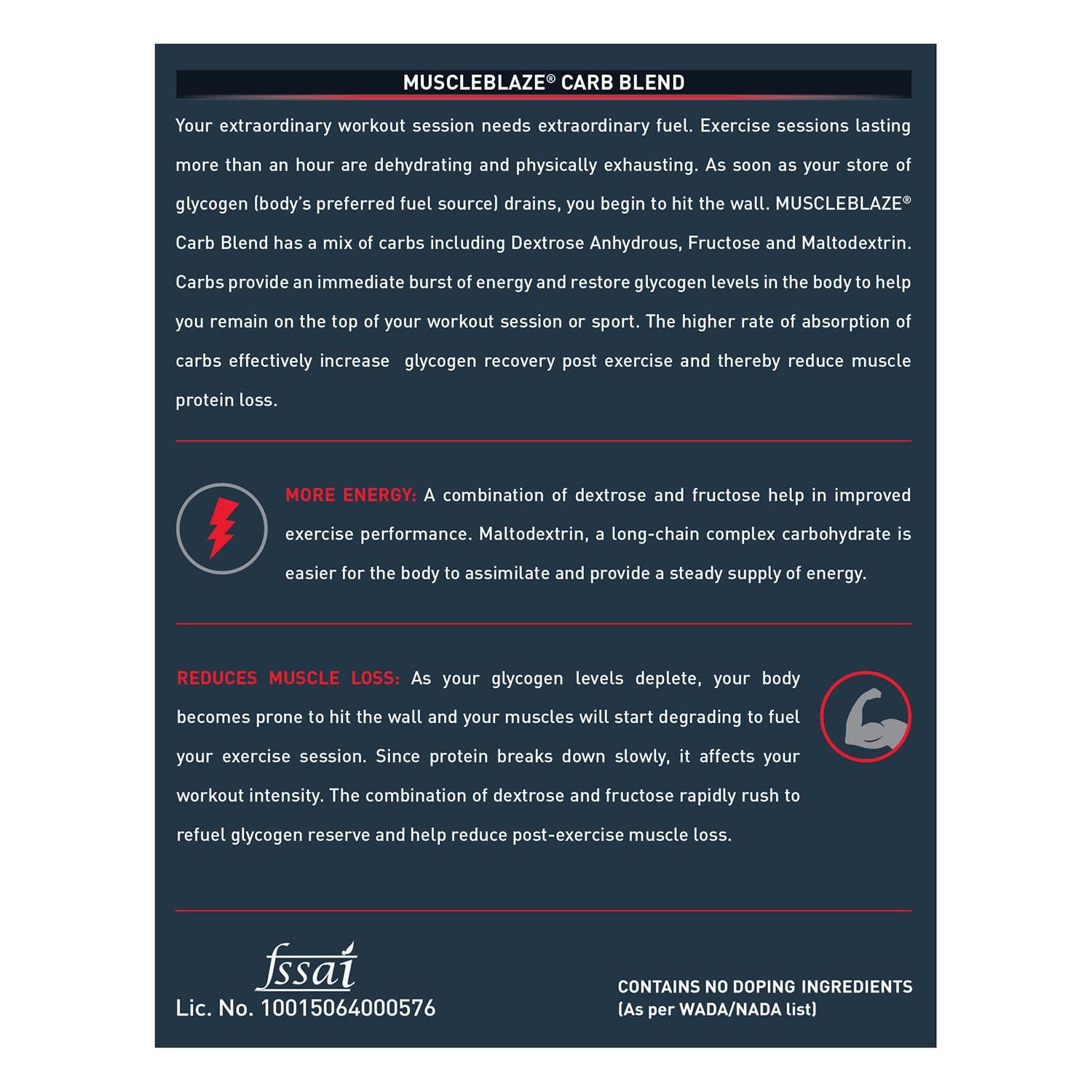 MuscleBlaze MuscleBlaze Carb Blend Powder(Unflavoured, 3Kg / 6.6Lbs)| Active Energy Formula