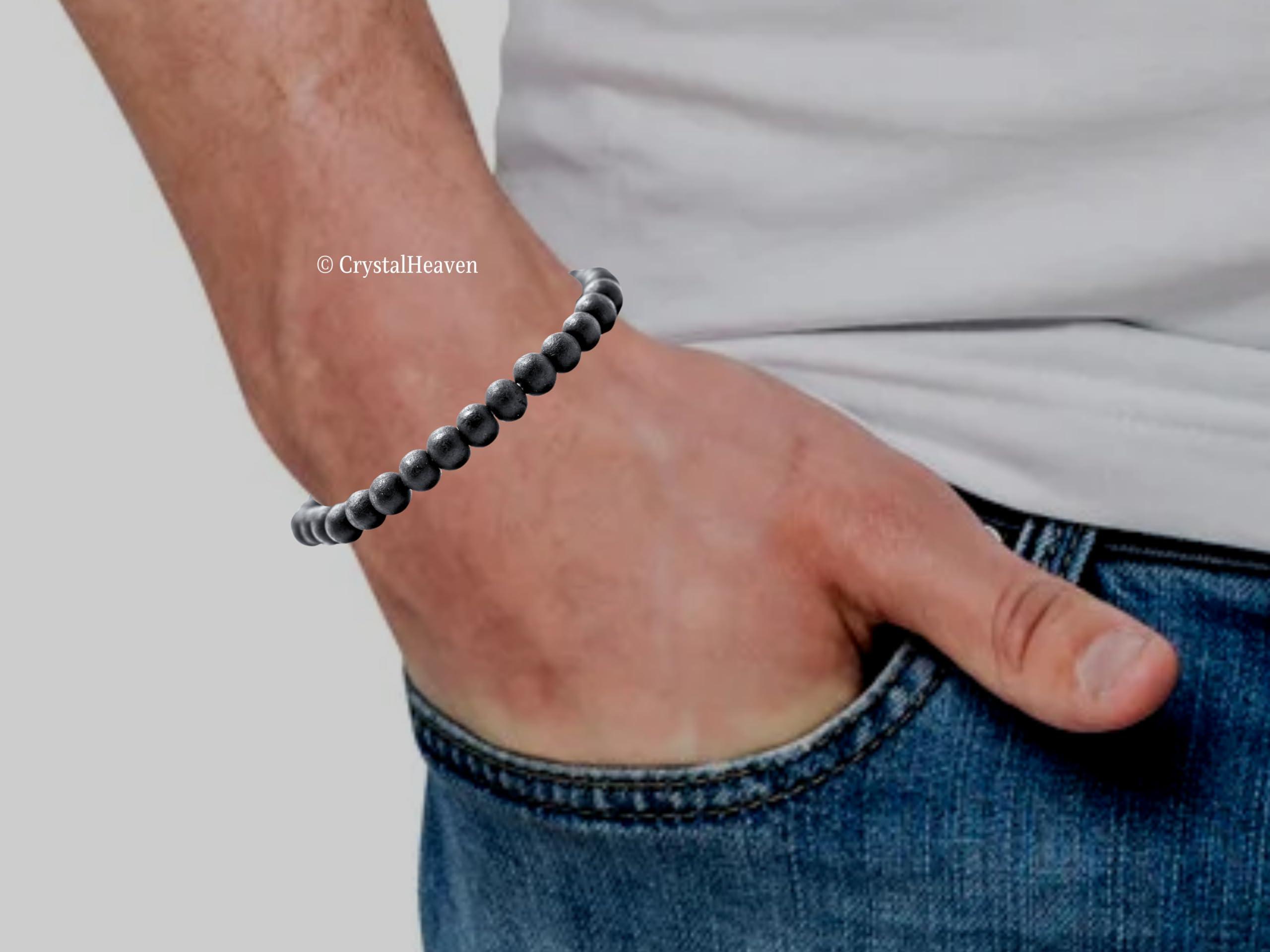 Crystal Heaven Certified Karungali Bracelet Original for Men Women - Black Ebony Wood Bracelet - Original and Natural Karukali Malai for Men Women Pooja Supplies (6mm Beads, Elastic)