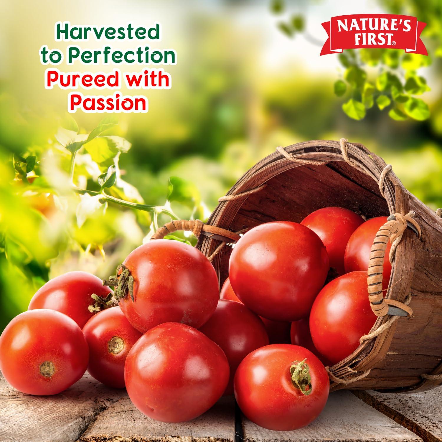 NATURE'S FIRST Nature\'s First Tomato Puree 1 Kg (Pack of 4), Fresh, Thick & Natural Tomato Paste for Cooking, Add Rich Flavour in Dishes, No Added Salt, No Preservatives, Sweet and Pure, Vegetarian
