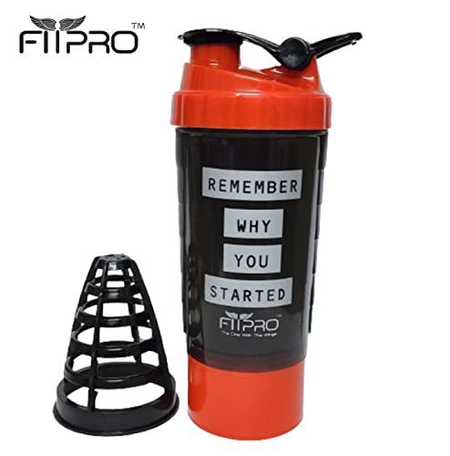PREM PLAST INDUSTRIES Beast RED Cyclone Gym Shaker 500 ML Shaker Bottle with Extra Protein Compartment 100% Leakproof