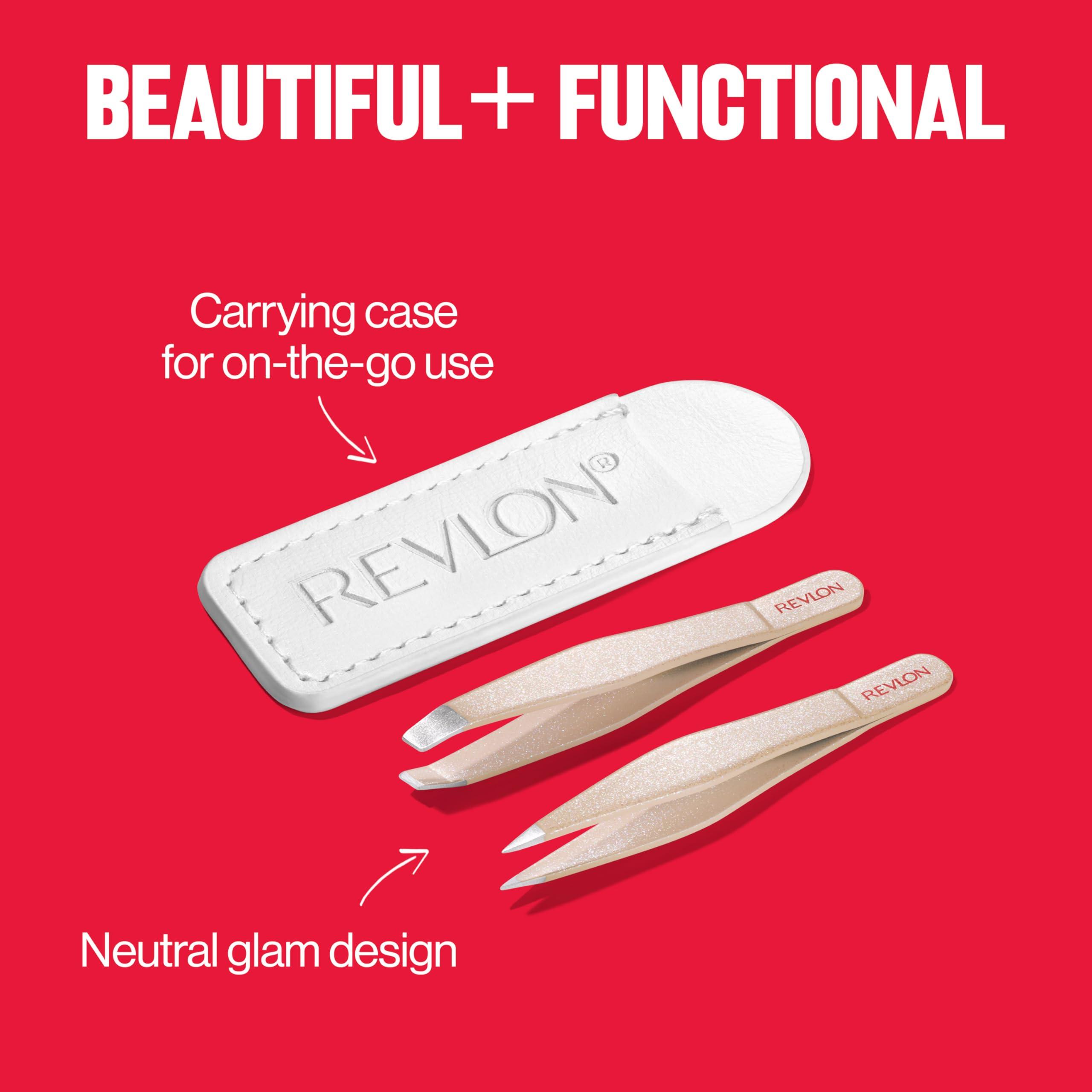 REVLON Revlon Designer Series Mini Tweezer Set, Hair Removal Tool Kit with Mini Slant-tip and Point Tip Tweezers, Portable and Easy to Use Made with Long Lasting Stainless Steel, 1 Count