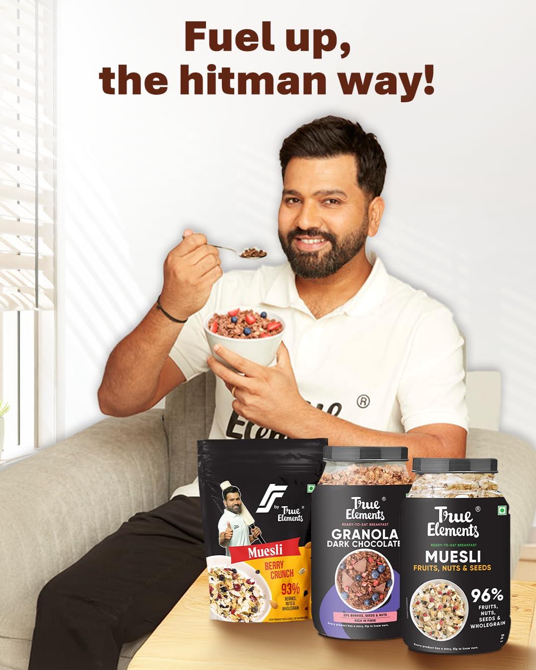 True Elements True Elements Granola Dark Chocolate 400g - Baked Granola | Almonds, Berries & Dark Chocolate | Granola for Breakfast | High Fibre Cereal | Diet Snack