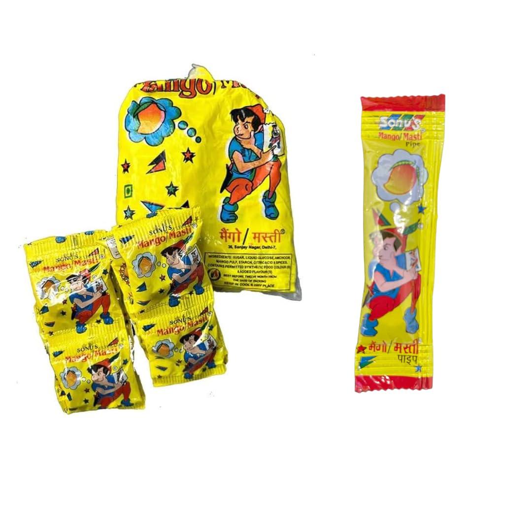 The Little Minis Mango Masti Goli Original (20 pcs per Pack) | Mango masti Pipe (20pc Per pack) | Combo pack | 90\'s Candies| Feel the Bachpan