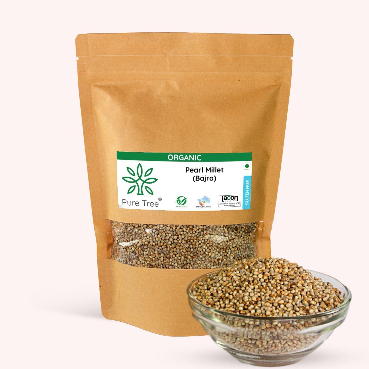 Pure Tree Pure Tree Certified Organic Bajra Millet | 900 g | Pearl Millet | Bajri/Sajje/Kambu/Pindi/Sajjalu | Gluten-Free | Rich In Antioxidants and Fiber | Millets Whole Grains