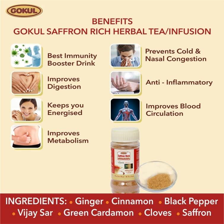 GOKUL Gokul Herbal Infusion Jasmine Tea Bags 20, Chamomile Tea Bags 20, Saffron Rich 100G Gift Pack