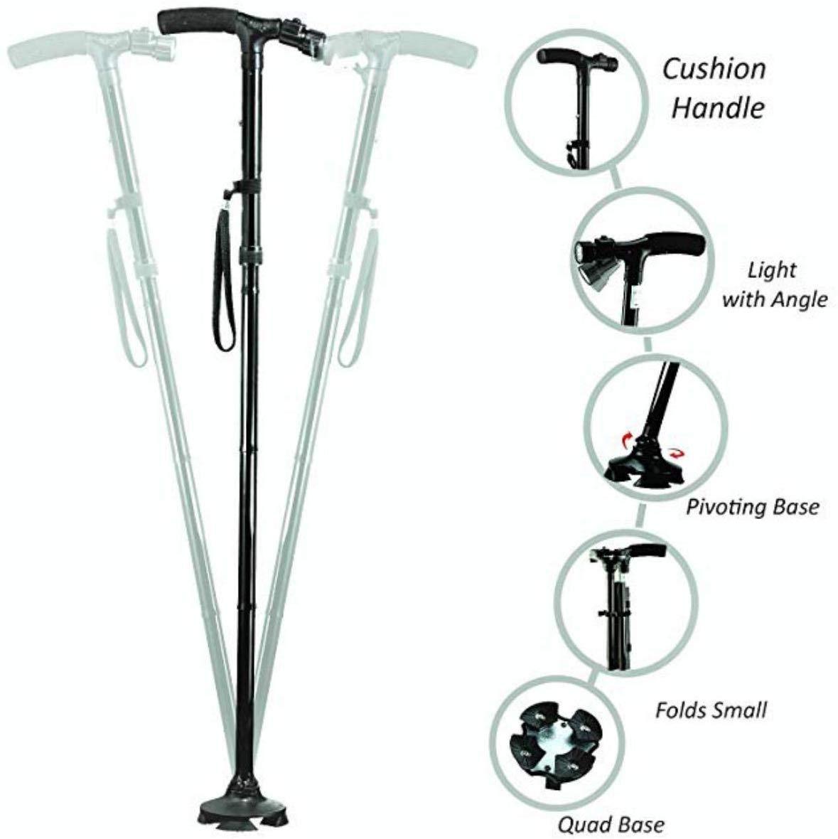 TORIOX Toriox Trusty Cane Sturdy Folding Cane with Gripped Handle/Walking Stick with Built- in Lights & Pivots for Better Grip