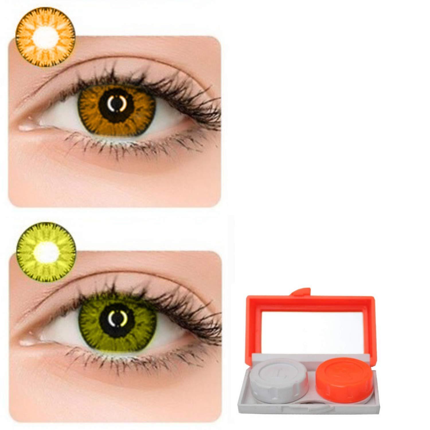 EYCOG EYCOG Monthly 2 Pair Honey-Hazel Colored 0 Power Contact Lenses for Eyes Men and Women with 1 Lens Travel Kit Storage Box