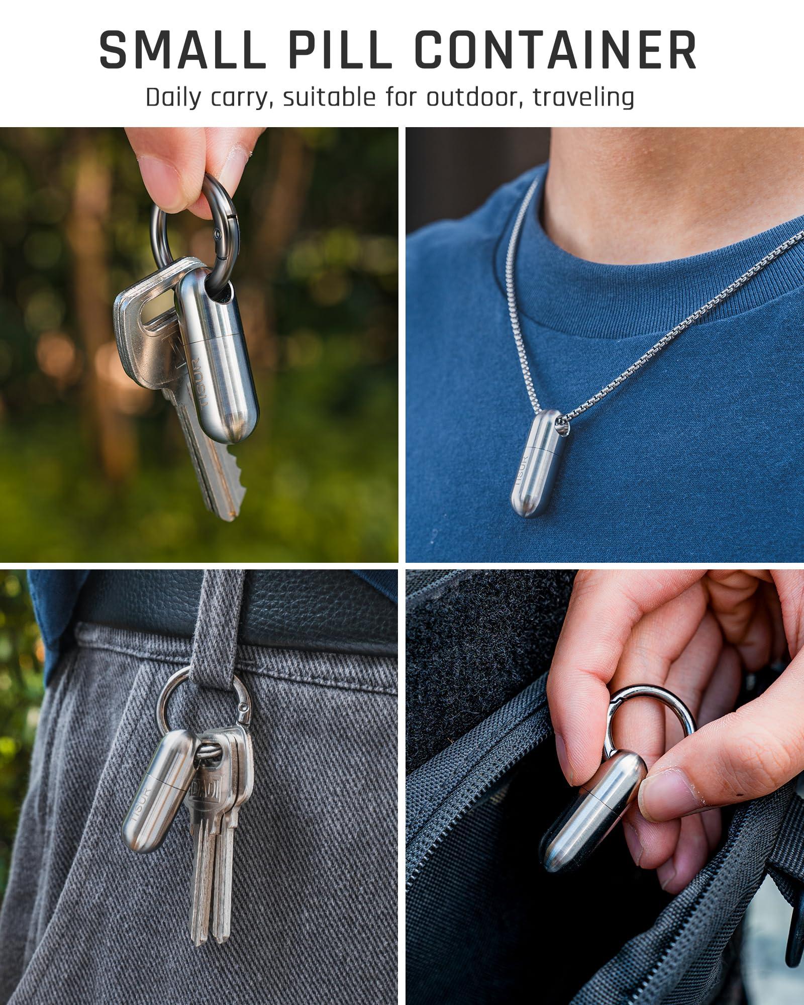 TISUR Micro Keychain Pill Holder.TISUR Titanium Pill Case Waterproof Pill Fob for Emergency Aspirin & Nitroglycerin for Travel Purse Pocket (Tiny)