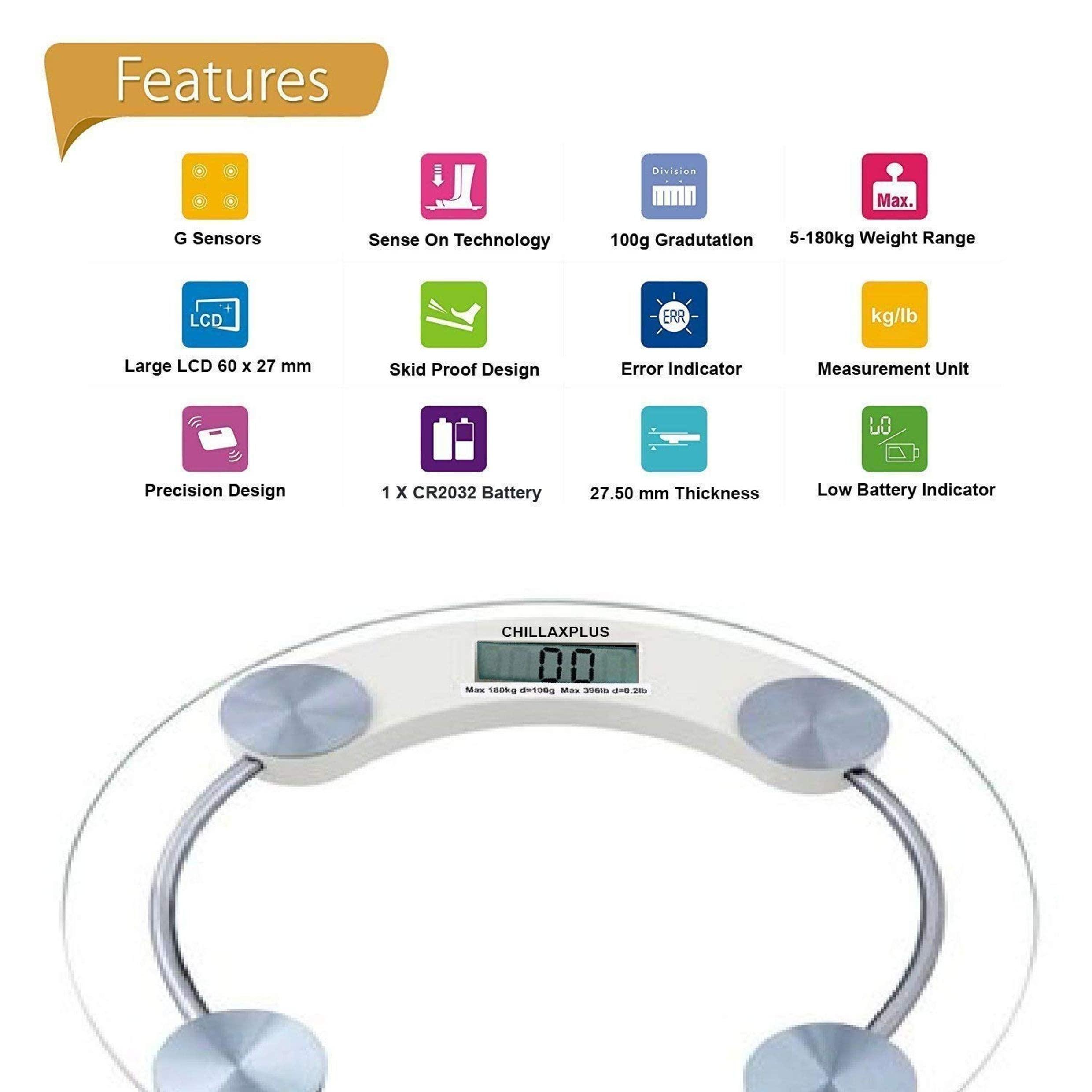 HNO-SALES HNO-SALES Digital Glass Weighing Machine Round Personal Weighing Scale for Home Use Weight Machine (Transparent)