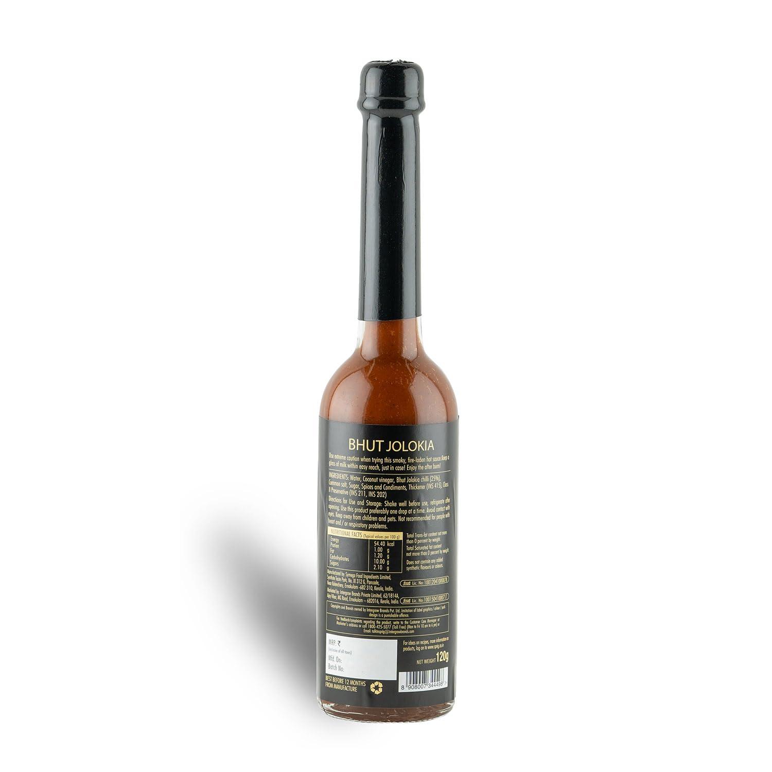 S P R I G Sprig Bhut Jolokia Sauce | Made with Worlds hottest Ghost Peppers | 75,000 SHU | Use as condiment, marinade or dip | Vegan | For veg and non-veg cuisine | Use with Pizza, Chicken Wings, Salads & Snacks | 120 gms