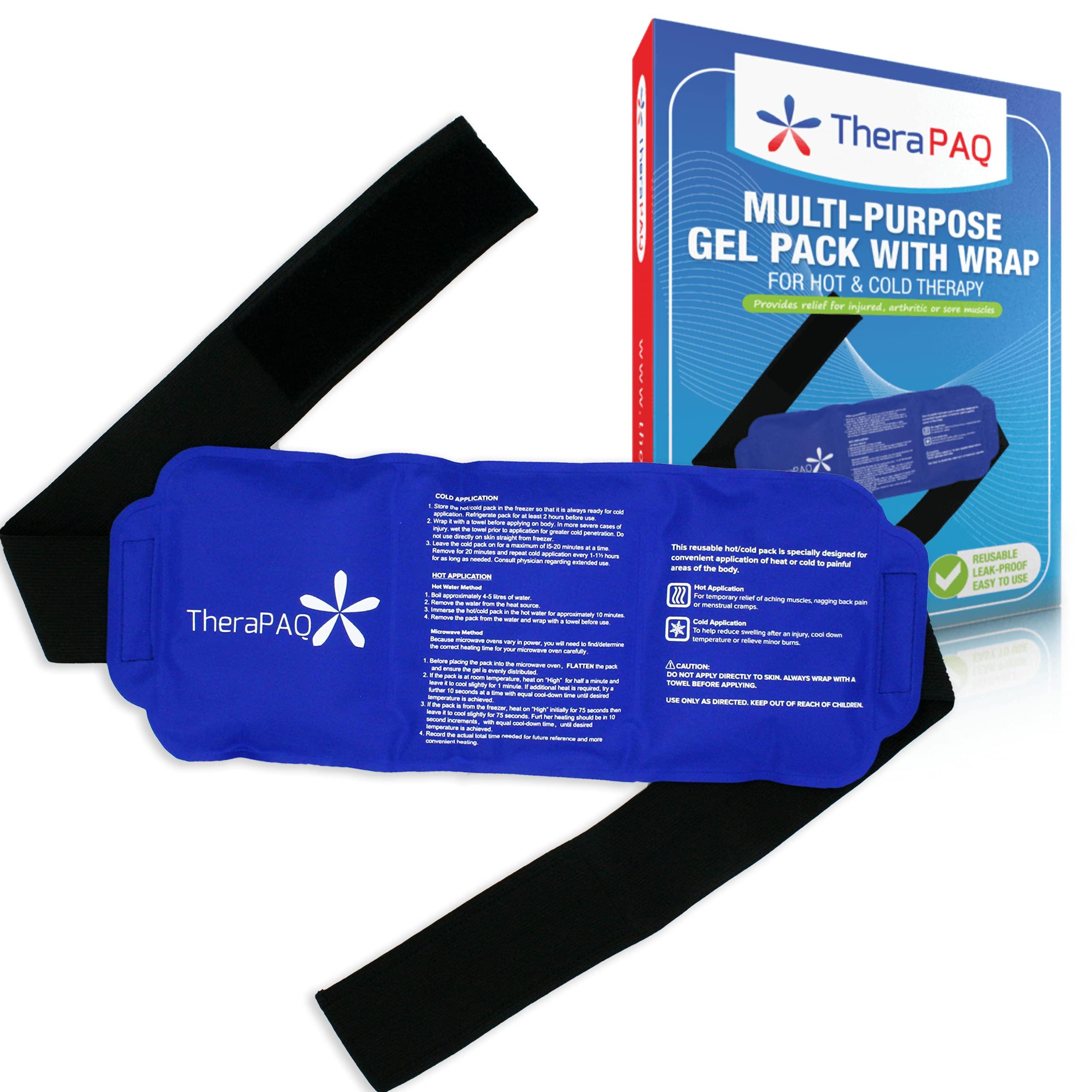 TheraPAQ Flexible Ice Pack with Wrap for Hot & Cold Therapy - Reusable Gel Pack for Pain Relief | Great as Heat or Ice Pack for Back Waist Shoulder Neck Ankle Calves and Hip (Large-size pack: 14 X 6 )