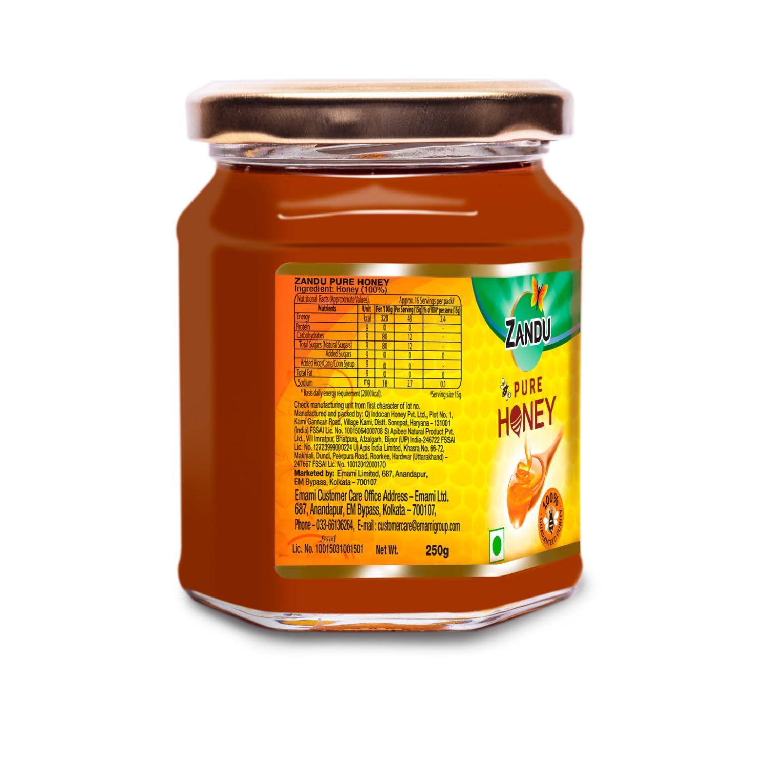 Zandu Zandu Pure Honey with Cinnamon, Green Tea & Lemon, 100% Purity, No Added Sugar, 250g